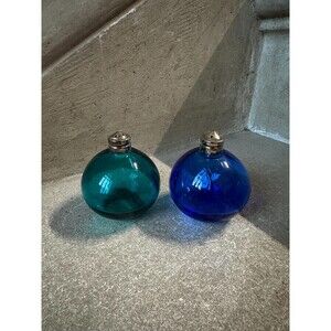 MCM  French Vintage Cobalt  Blue and Teal Round Bubble Salt and Pepper Shakers